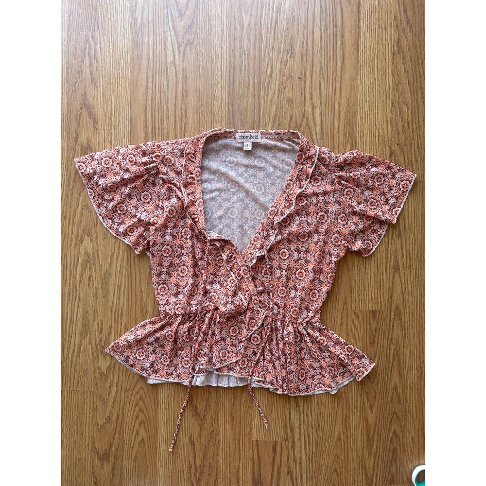 Y2K Paisley Sheer Peplum Boho Blouse - Size Small